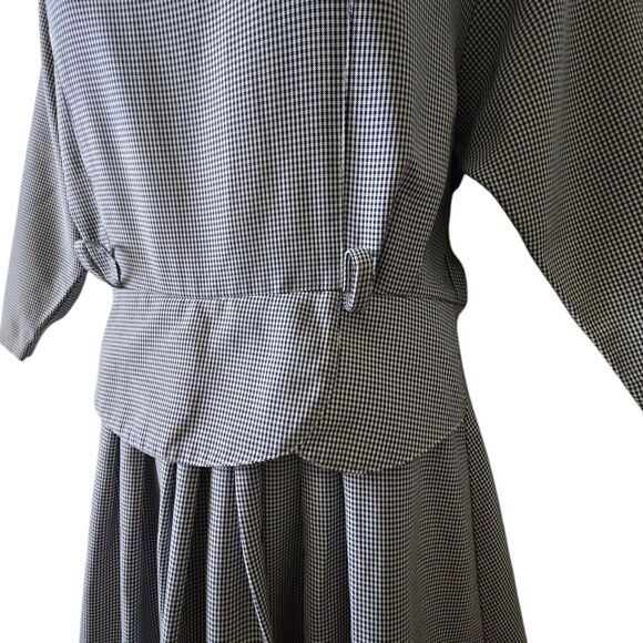 Vintage Nina Piccalino Navy White Houndstooth Peplum Dress. Retro. Sz 12 Fits 14 - Picture 5 of 13